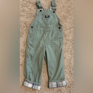 OshKosh B’gosh Boys Green Overalls 4T Adjustable Strap Classic Cotton
